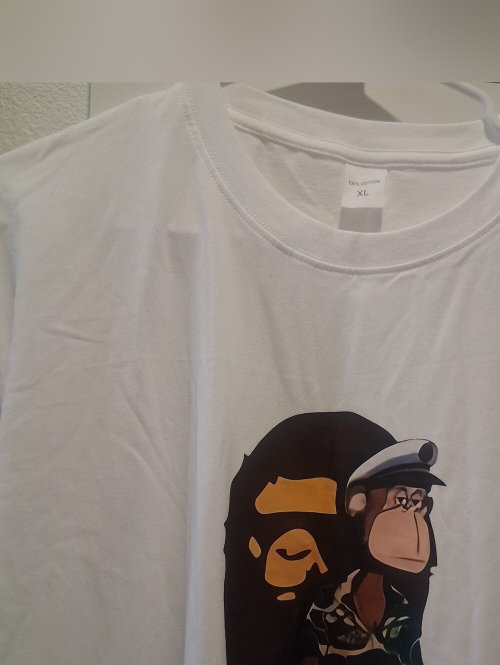 White Graphic Tee with Monkey Sailor Print